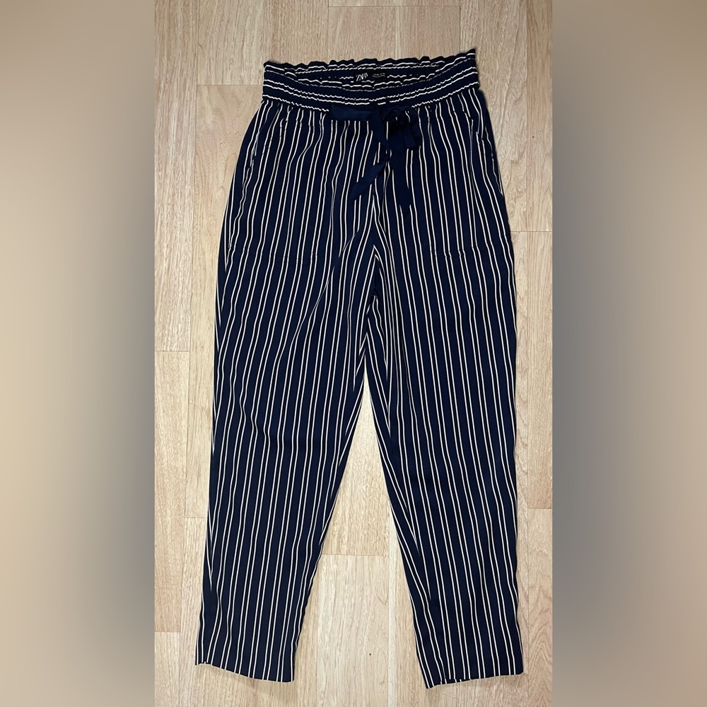 Zara Blue and White Striped Pants